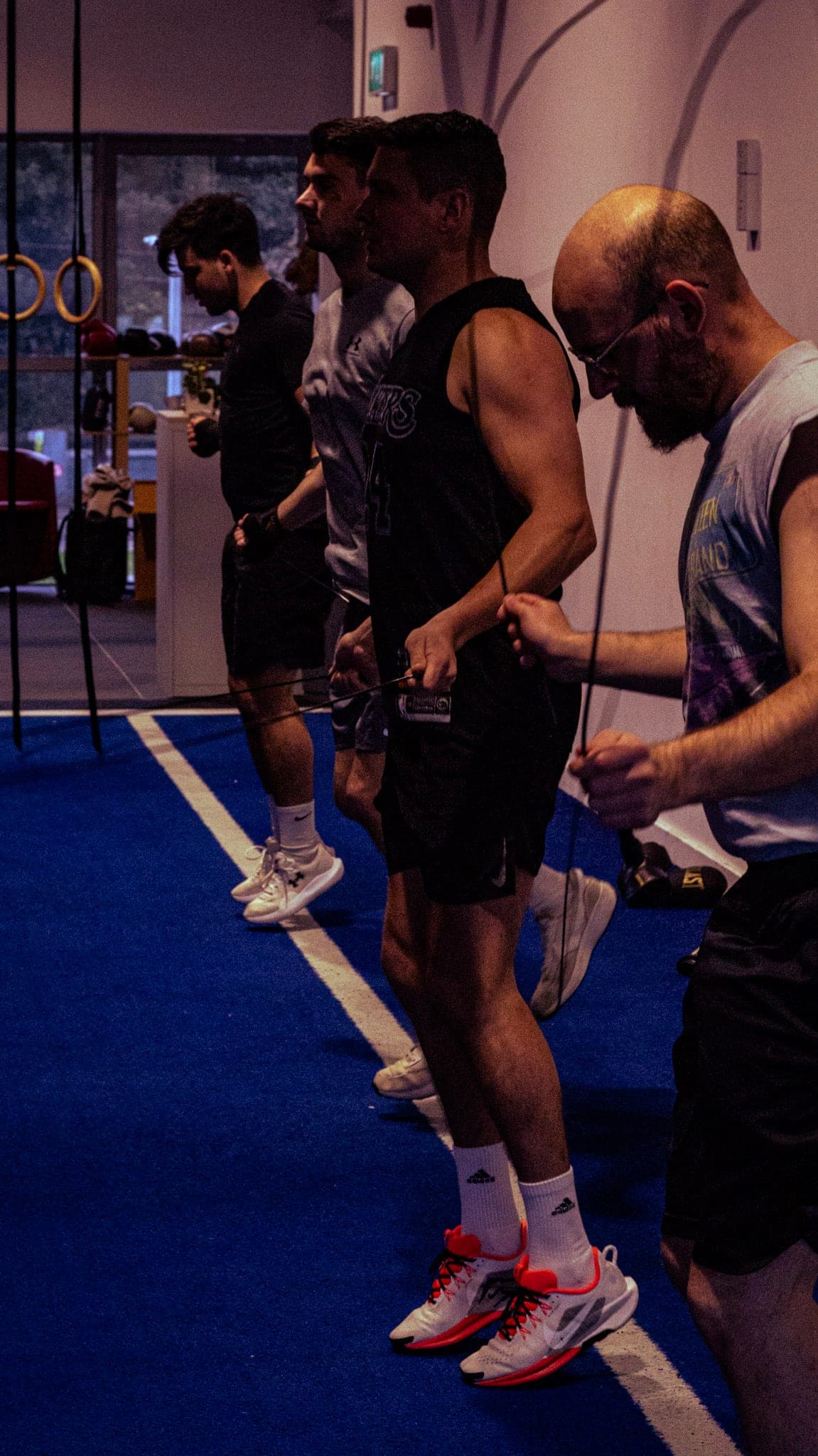Members lined up during a class warm-up